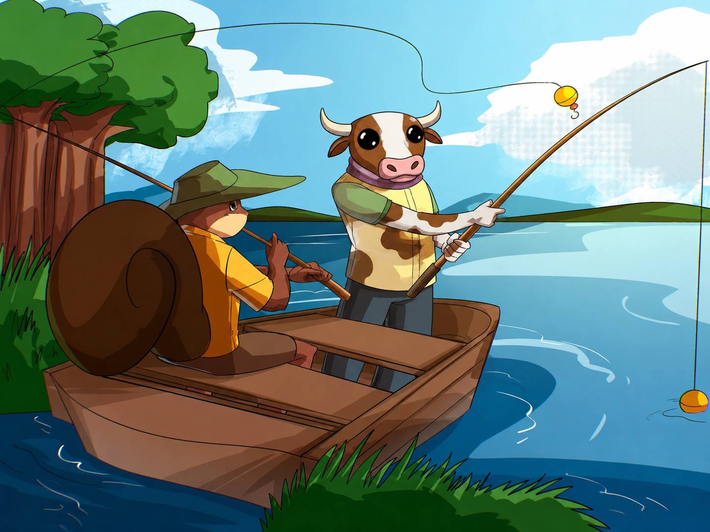 Bullion fishing on a lake.