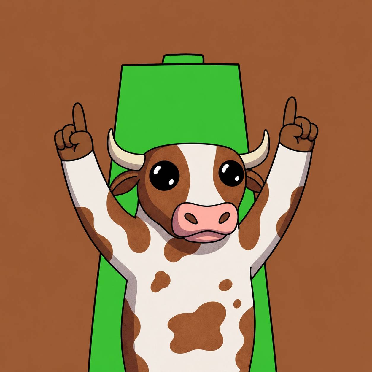Bullion holding both fingers up with a green shape behind it.