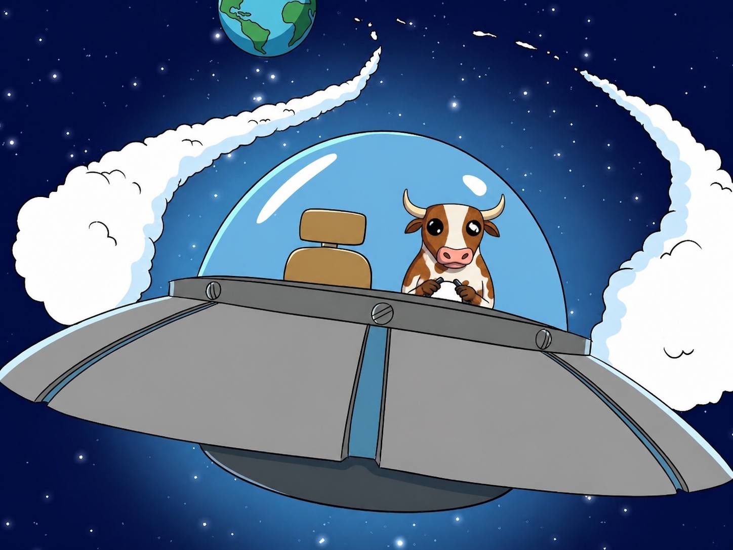Bullion piloting a UFO in space.